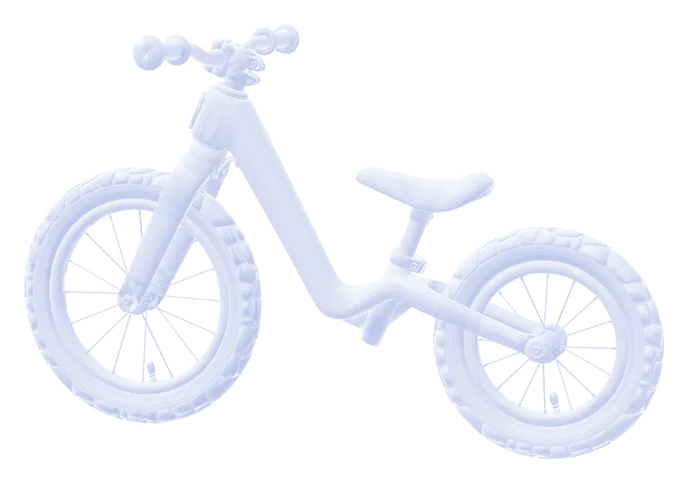 The 3D twin of a balance bike, in translucent white