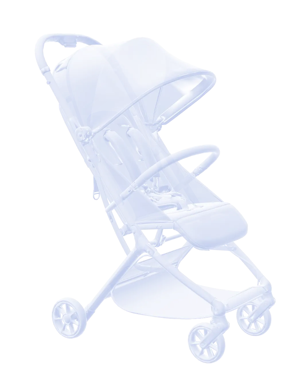 The stroller's 3D twin, drawn in translucent white