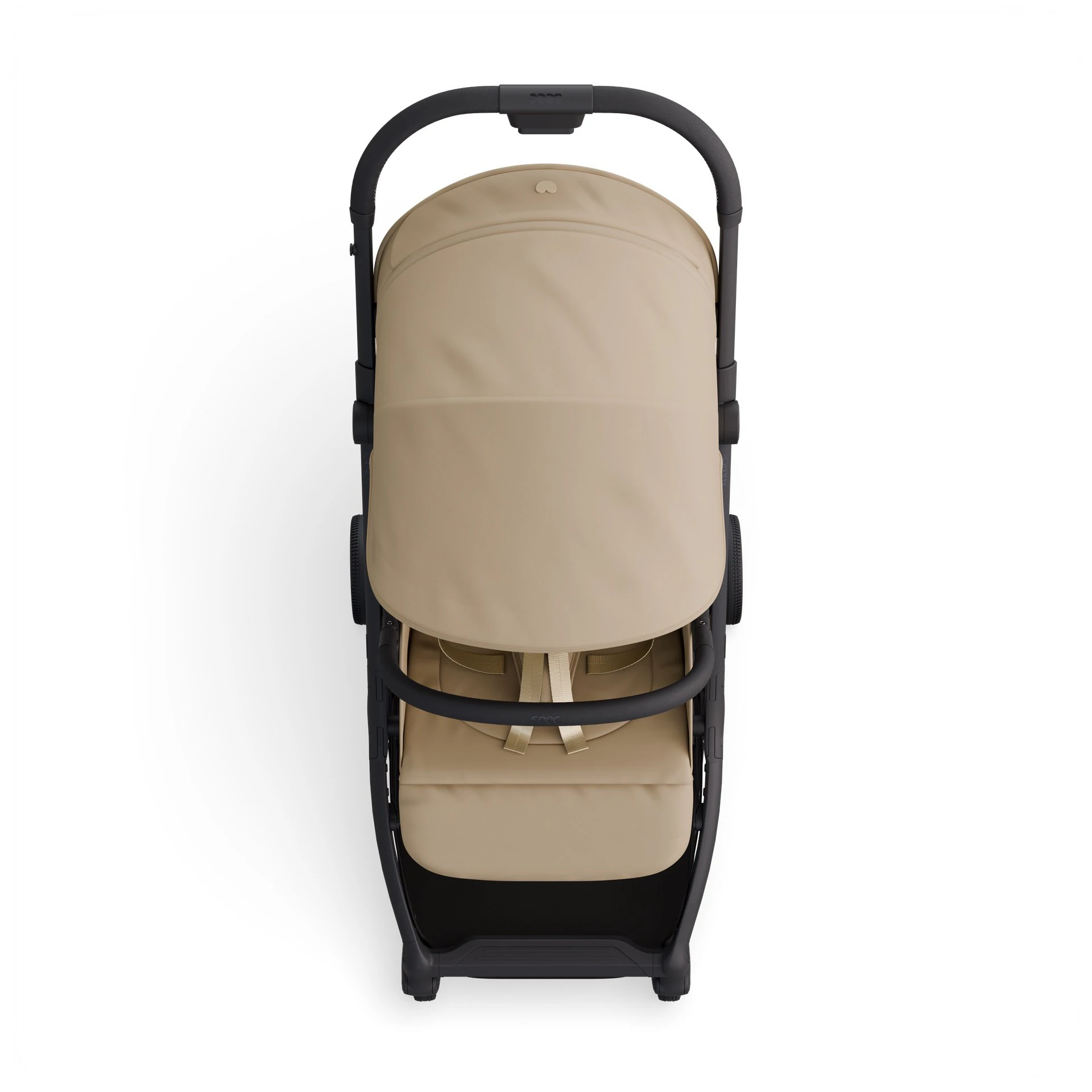Pack shot render of the Nano 5 in sand from above: canopy, push bar, bumper bar and seat.