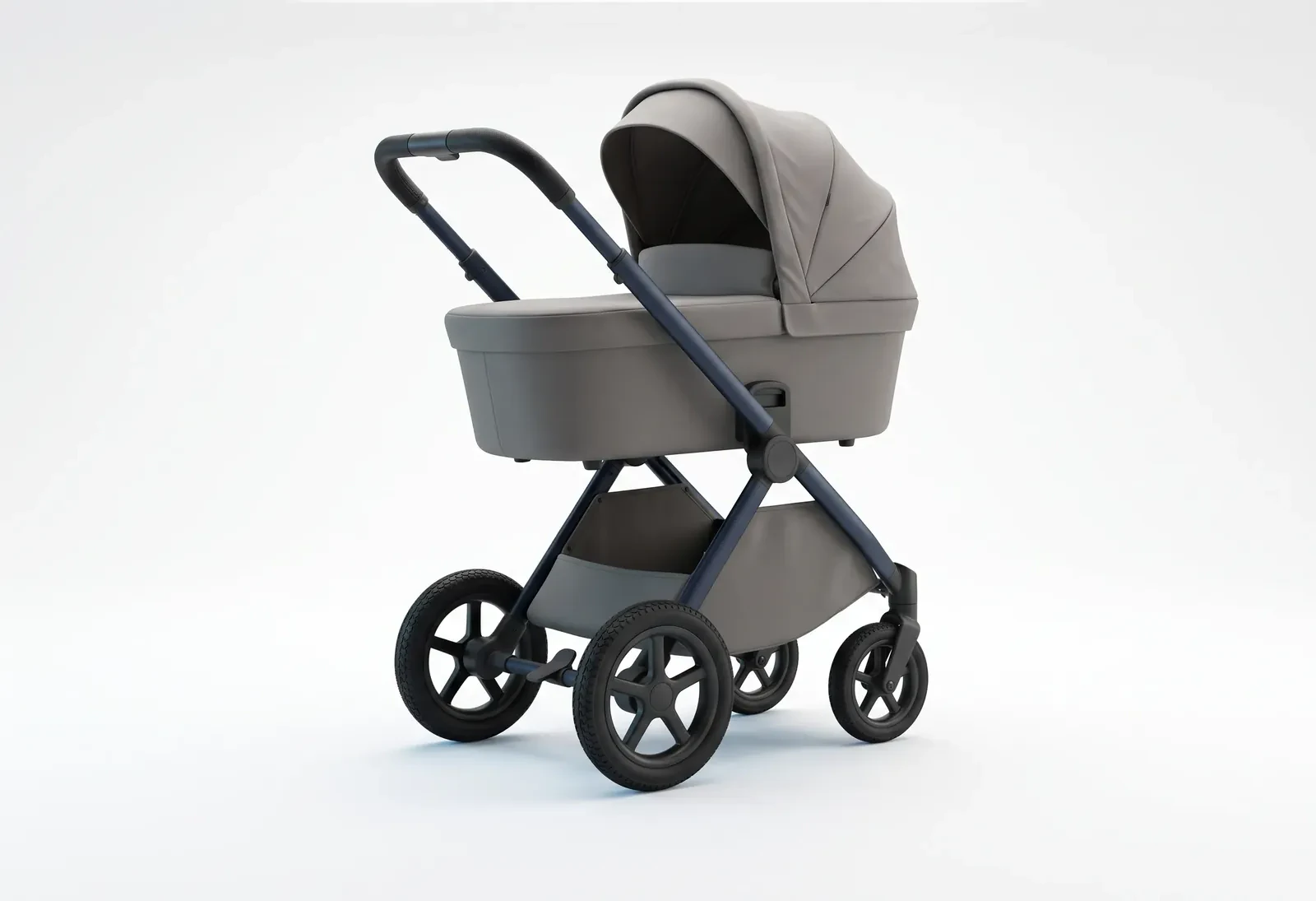 The stroller as a 3D pack shot on white
