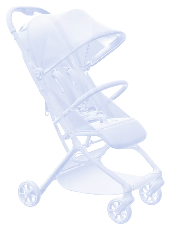 The 3D twin of a stroller, in translucent white